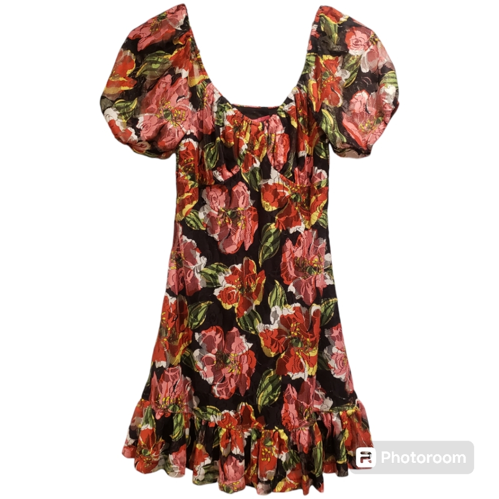 NWT Betsey Johnson Goldie Poppy Minidress in Raven Black Size Small
